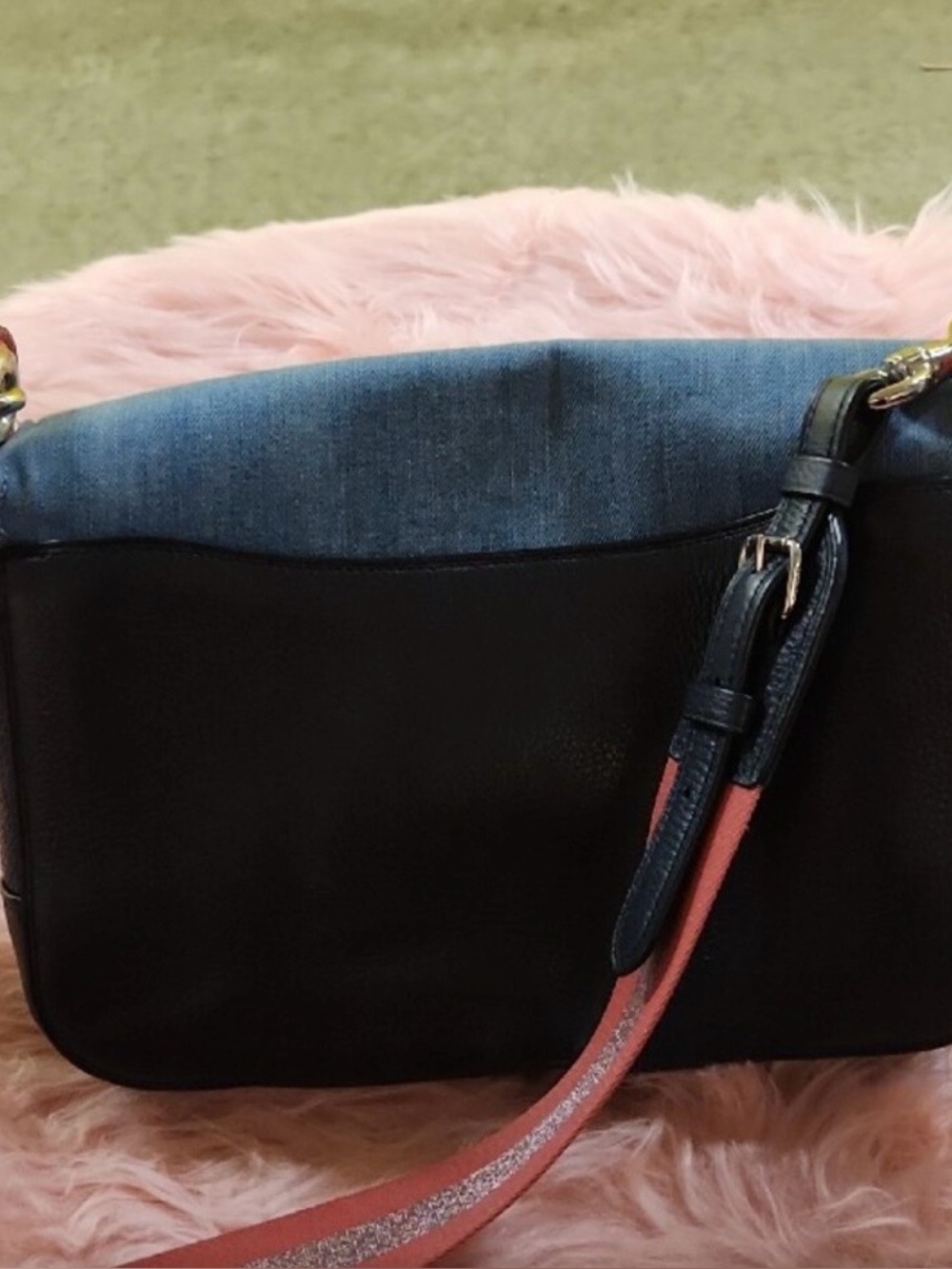 Coach Dark Blue Denim Crossbody Bag with Pink Strap - Picture 2 of 6